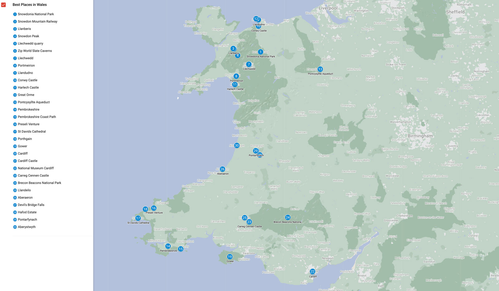 places to visit in wales map